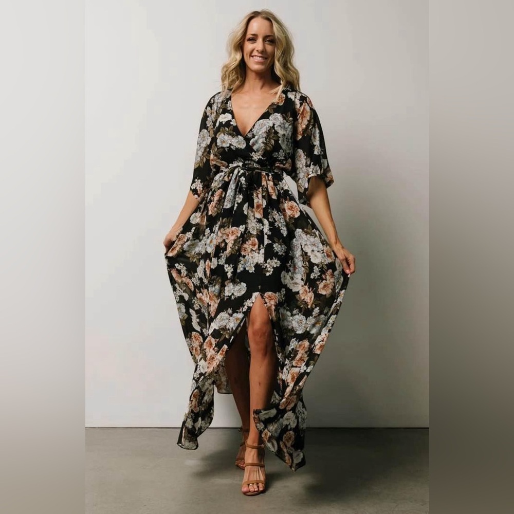 New Baltic Born Black Floral Maxi Dress - Size Small